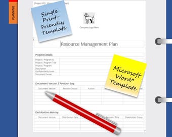 Resource Management Plan Template | IT Project Management | Print-Friendly | Microsoft Word