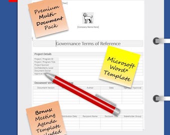 Governance Terms of Reference Template | ToR | IT Project Management | Microsoft Word | Includes User Guide + Completed Example PDF