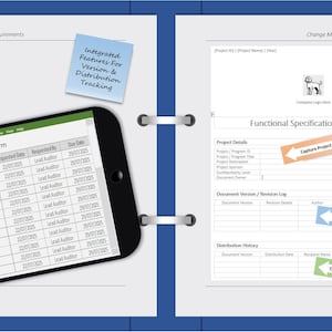 K&ouml;nnte beinhalten: Ein Smartphone zeigt ein Dokument mit dem Titel "Audit Document Request Form". Das Bild enth&auml;lt auch die Texte "Audit-Ready Templates" und "Integrated Features For Version & Distribution Tracking".