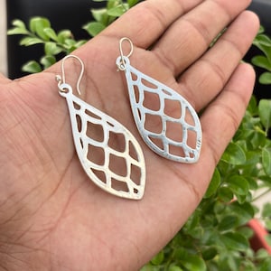 Sterling Silver Leaf Drop Earrings: Handmade Openwork Design