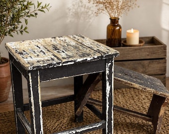 2er Set rustikale Holzhocker - Shabby Chic Hocker & kleine Sitzbank - Bauernhaus Deko
