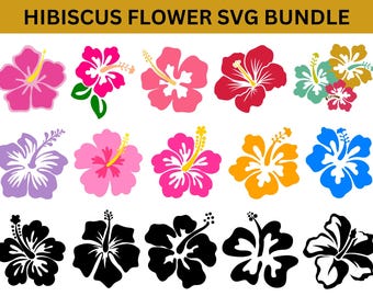 Hibiscus Flowers Svg Bundle, Hibiscus Svg Png, Tropical Floral Clipart Svg,Hawaiian Flower Svg,Monstera Leaf Svg,Flower Svg,Digital Download