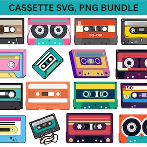 Cassette SVG Bundle, Cassette Clipart, Retro Cassette Vector, Vintage Tape Svg/Png, Cassette Tape Svg, Music Cassette, Audio Cassette Svg