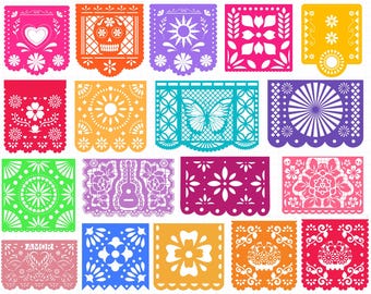 Papel Picado SVG, Papel Picado clipart, meksykańskie SVG, baner Papel Picado, trznadel Fiesta, Dia De Los Muertos, Instant Download