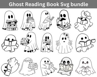 Ghost Reading Book Svg, Svg Bundle, Halloween Png, Ghost Clipart Shirt Svg, Svg Files For Cricut, Instant Download, Silhouette