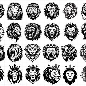 Lion SVG Bundle, Roaring Lion Clipart, Lion Head SVG, Lion Silhouette, Wild Animal Vector, Big Cat PNG, Jungle King Cricut, Lion Face Svg