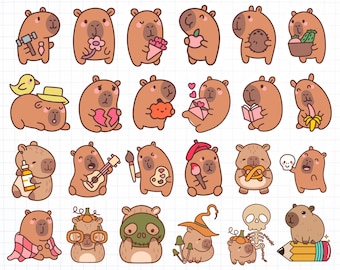 Cute Capybara SVG Bundle,Instant Digital Download for Cricut & Silhouette,Digital Sticker,Cute Capybara PNG,Kawaii Animal Illustration