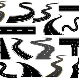 Road Svg Bundle,road clipart, road cut file, highway svg, Road dxf, Road png, Road vector, Bending Svg, Curved Asphalt Road Svg