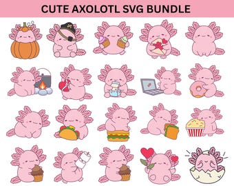 Lot mignon Axolotls SVG, SVG Axolotl pour Cricut, beaux autocollants Axolotls, clipart Axolotl couleur, fichiers Axolotl imprimables