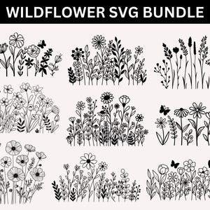 Wildflower Svg Bundle,Flower svg,Floral svg Bundle,Minimalist Flower Bouquet,Floral svg,Botanical svg,nature svg, flower sketch svg