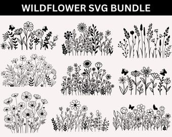 Wildflower Svg Bundle,Flower svg,Floral svg Bundle,Minimalist Flower Bouquet,Floral svg,Botanical svg,nature svg, flower sketch svg