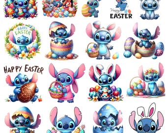 スティッチ イースターバニー PNG バンドル、ブルーモンスター イースター PNG バンドル、かわいいスティッチバニー クリップアート、ハッピーイースター スティッチ PNG、イースター スティッチ PNG