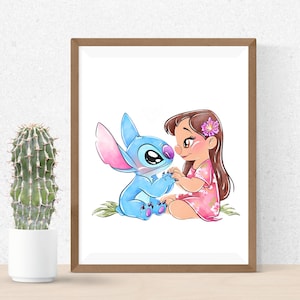 Lilo och Stitch akvarell Clipart, Lilo & Stitch Clipart, söt Lilo PNG, Stitch PNG, ängel PNG, handritad Stitch Lilo, akvarell Cliparts bild 6