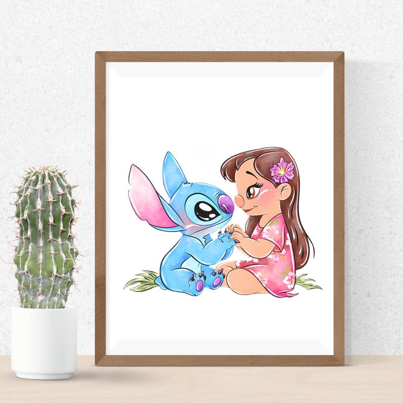 Lilo och Stitch akvarell Clipart, Lilo & Stitch Clipart, söt Lilo PNG, Stitch PNG, ängel PNG, handritad Stitch Lilo, akvarell Cliparts bild 6
