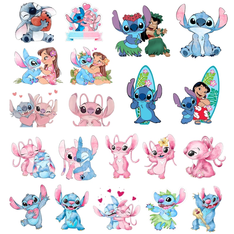 Lilo och Stitch akvarell Clipart, Lilo & Stitch Clipart, söt Lilo PNG, Stitch PNG, ängel PNG, handritad Stitch Lilo, akvarell Cliparts bild 1