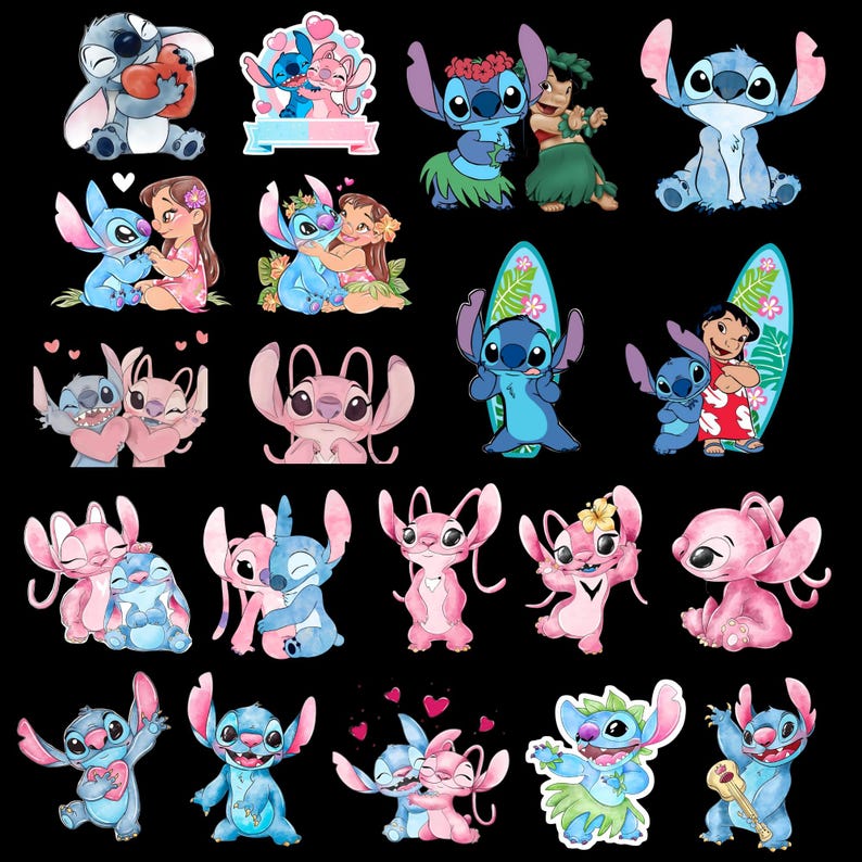 Lilo och Stitch akvarell Clipart, Lilo & Stitch Clipart, söt Lilo PNG, Stitch PNG, ängel PNG, handritad Stitch Lilo, akvarell Cliparts bild 2