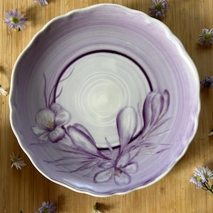 Vintage Hutschenreuther Dessert Plate – Hand Painted Crocus Flowers – Made in Germany – Purple Floral Porcelain Plate