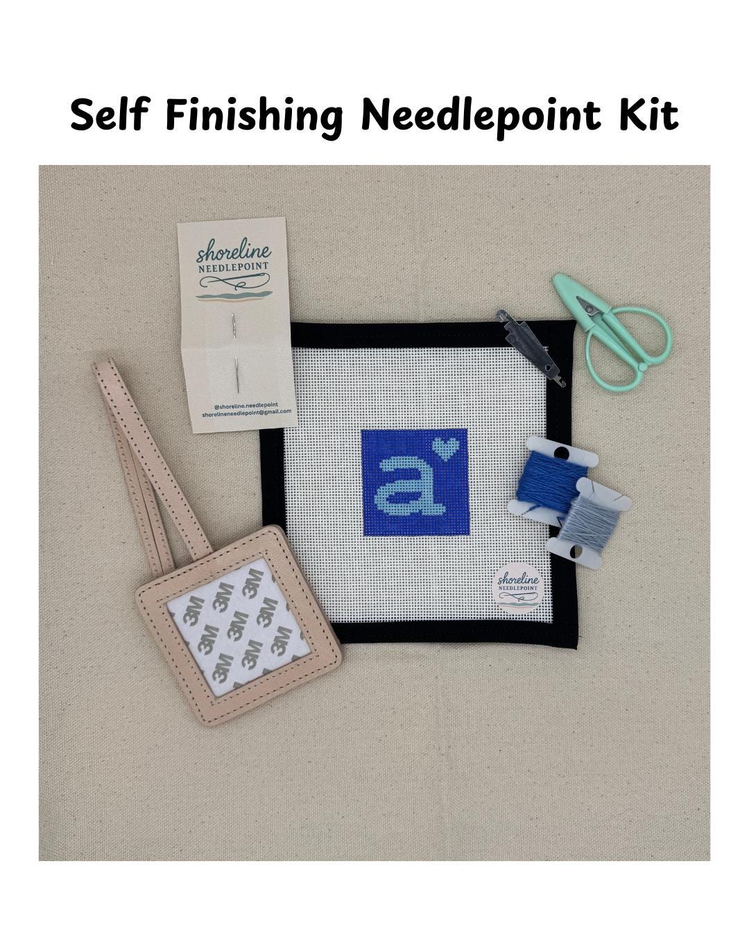 Custom Needlepoint Bag Tag Kit - Self-Finishing- Hand Painted Canvas - Beginner Needlepoint DIY - Personalized