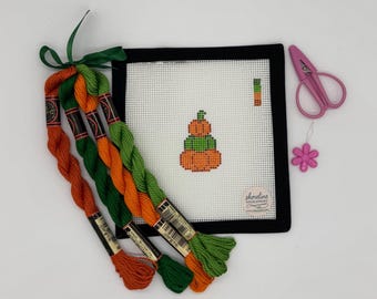 Hand Painted Stacked Pumpkins Needlepoint Canvas- 13 Mesh- Fall Needlepoint Design