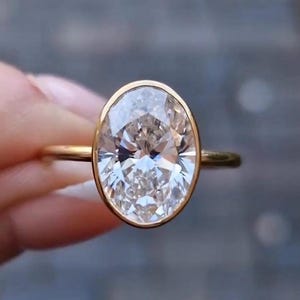 Oval Diamond Engagement Ring, Bezel Set Oval Cut Moissanite Ring, 14K Yellow Gold Solitaire Ring, Minimalist Promise Ring, Wedding Jewelry