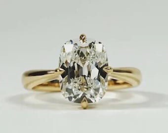 Old Mine Cushion Cut Lab Grown Engagement Ring | 14K Yellow Gold Solitaire Ring | Diamond Ring | Bridal Ring | Handmade Ring | Gift for Her