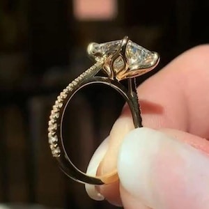 2.5 CT Radiant Cut Moissanite Engagement Ring, Vintage Tulip Setting Cathedral Petal Prong Wedding Ring, Promise Ring Anniversary Gift Ring