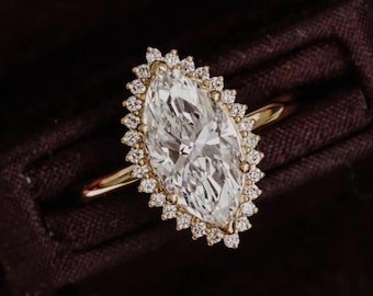 Vintage marquise geslepen moissanite halo-ring, 14K roségouden art-deco verlovingsring, sierlijke bruidssieraden, uniek jubileumcadeau