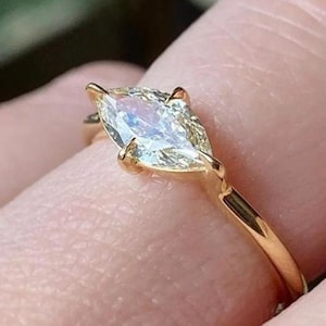 1.5 CT Marquise Moissanite Engagement Ring, Solitaire Gold Ring, Unique Bridal Ring, East West Ring, 4 Prong Ring, Diamond Promise Ring