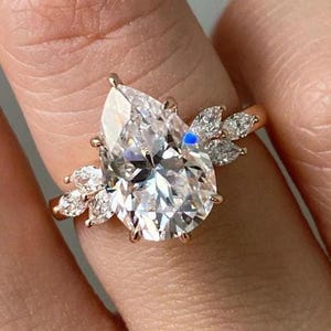 Moissaniet peer geslepen diamant 14K massief roségoud verborgen halo cluster verlovingsring voor haar bruiloft bruidsring belofte handgemaakte sieraden
