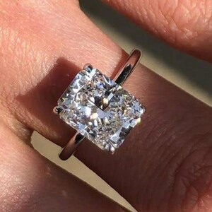Radiant Cut 4CT Moissanite Engagement Ring Hidden Halo, 14k White Gold Solitaire, Diamond Alternative Bridal Wedding Ring Gift