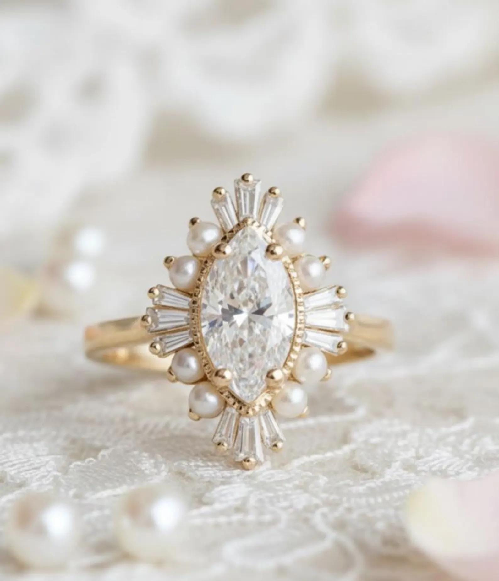 Art Deco Pearl Starburst Ring