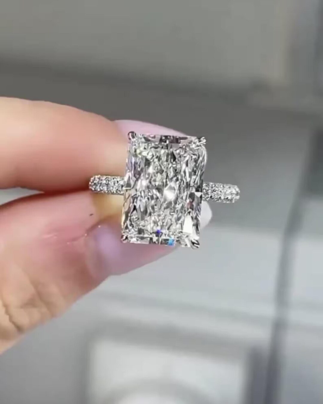 4 CT Radiant Cut Moissanite Engagement Ring, 14k White Gold Ring ...