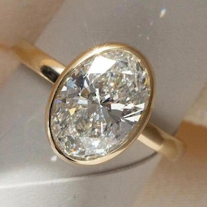 Oval Cut Moissanite Diamond Bezel Set Ring, 14K Yellow Gold, Modern Engagement Ring, Minimalist Ring, Handmade Fine Jewelry, Everyday Ring