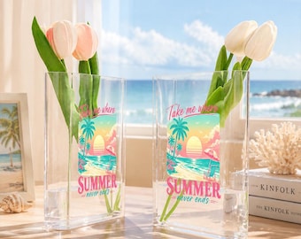 Summer Beach Acrylic Book Vase, Colorful Summer Beach Decor, Tropical Home Decor, Retro Sunset Book-Shaped Flower Vase, Gift for Book Lovers