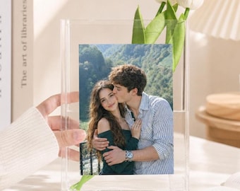 Personalized Photo Acrylic Book Vase, Custom Memory Vase, Family Photo Vase, Couple Anniversary Gift, Engagement Gift, Gift For Book Lovers