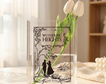 Aangepaste zwart-wit Wuthering Heights acryl boekenvaas, klassiek gotisch roman decor, boekenwurm cadeau, cadeau voor boekenliefhebbers, Moederdagcadeau