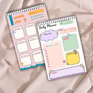 Pastel Weekly Daily Planner Notepad, Canva Template (Digital Download)