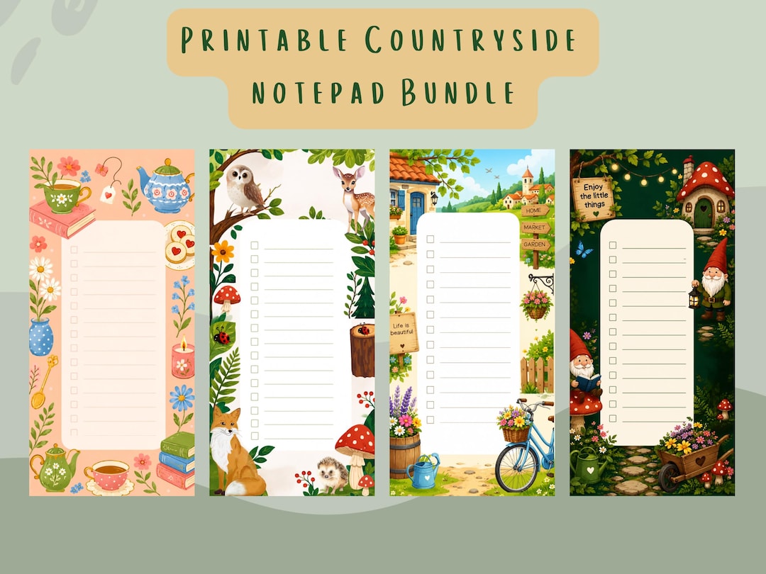 Printable Countryside Notepad Bundle | Forest, Village, Garden To-do ...