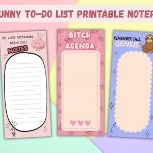 Printable Funny To-Do List Notepad Bundle, Witty Brain Dump Notes (Digital Download)