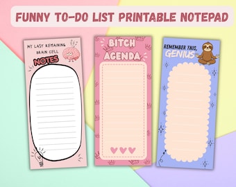 Printable Funny To-Do List Notepad Bundle, Witty Brain Dump Notes (Digital Download)