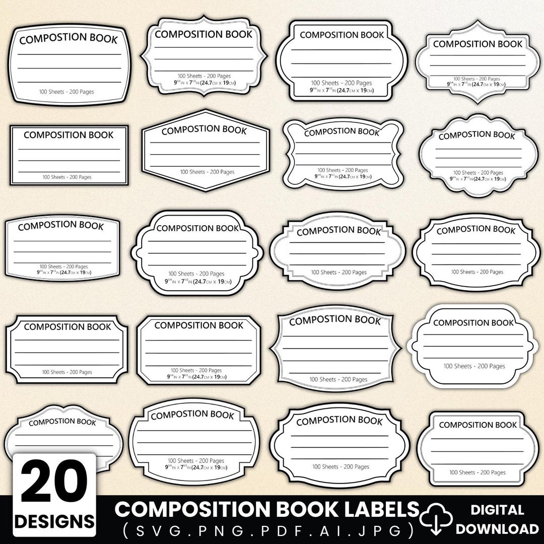 20 Composition Book Label Svg Bundle | Composition Notebook Labels ...