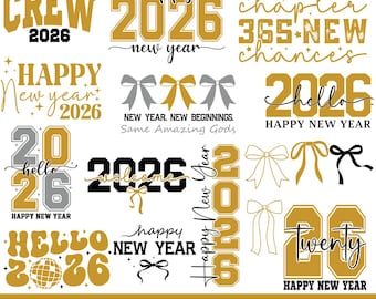 16 Frohes Neues Jahr 2026 geschnitten Datei für Cricut Sublimation Design Trendy