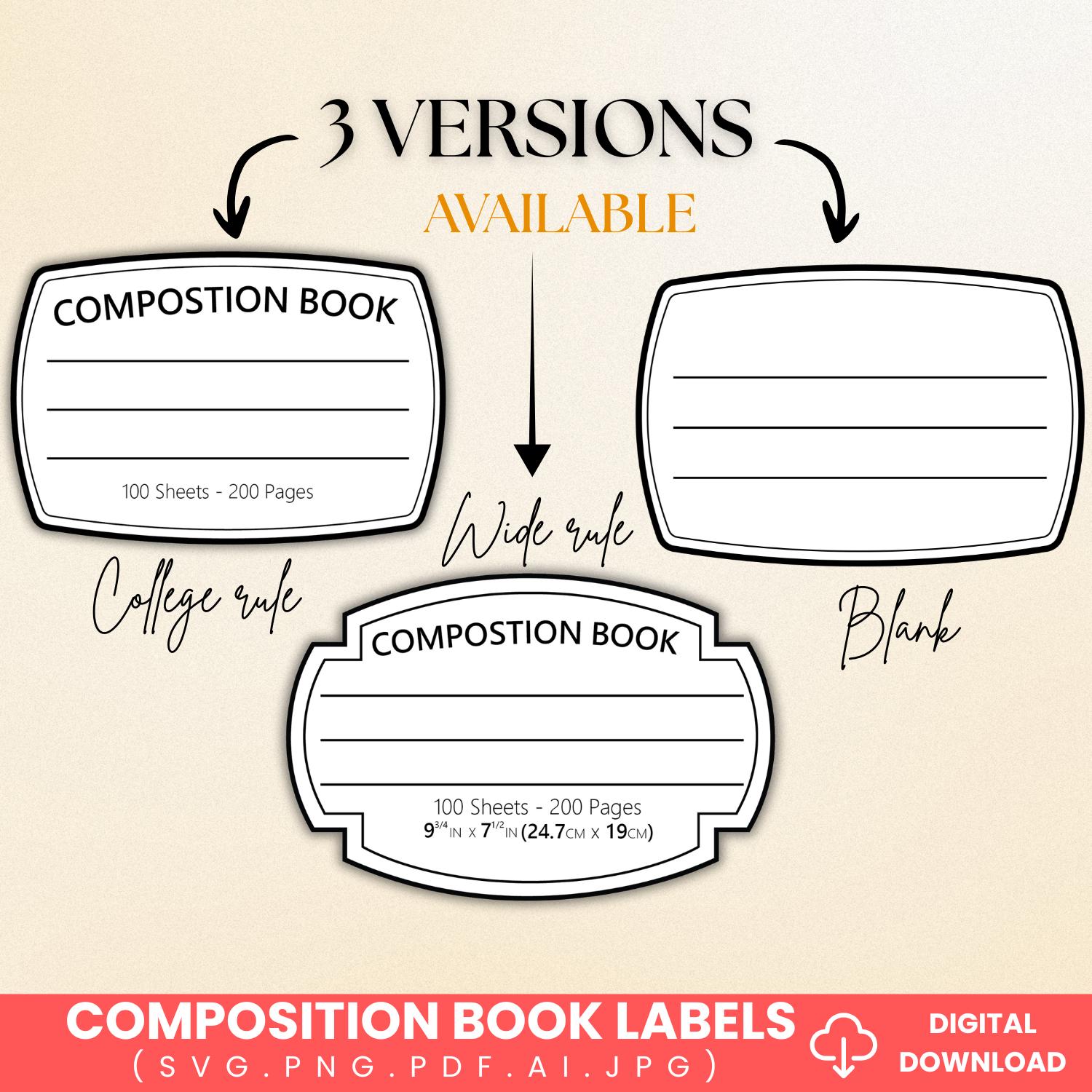 Composition Book Cover SVG Bundle: Notebook Label Templates (digital ...