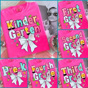 Coquette Back To School PNG Bundle: Pencil Bow Png, First Day Of School Png, Kinder to 5th Grade Clipart, School Boy Girl Sublimation