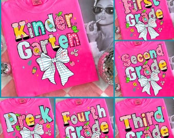 Coquette Back To School PNG Bundle: Pencil Bow Png, First Day Of School Png, Kinder to 5th Grade Clipart, School Boy Girl Sublimation