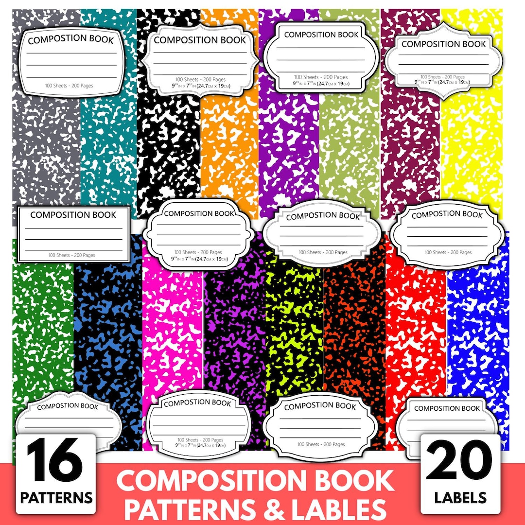 Composition Book Cover SVG Bundle: Notebook Label Templates (digital ...
