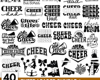 Cheerleader SVG Bundle: Cheer Silhouette, Megaphone, Pom Poms (Digital Download)