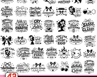 Funny Coquette Car Decal SVG Bundle, Funny Adult Quotes PNG, Girly Bow Sticker PNG, Funny Girly Coquette Driver Designs (Digital Download)