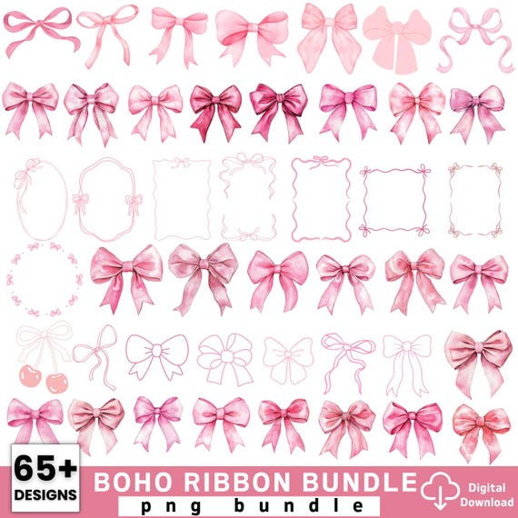 Pink Watercolor Bow Clipart: Coquette Graphics (PNG Digital Download)