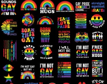 Pride Month LGBT Bundle: Rainbow Coquette Bows, Love is Love Quotes (PNG Digital Download